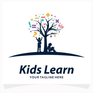 Beyaz Arkaplan ile Çocuklar Logo Tasarım Şablonunu Öğrenir
