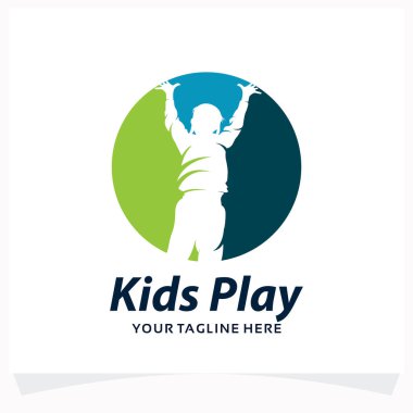 Çocuklar Beyaz Arkaplan ile Logo Tasarım Şablonu Oynuyor
