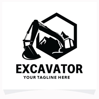 Excavator Kiralama Logo Tasarım Şablonu Beyaz Arkaplan