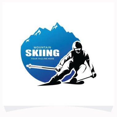 Beyaz Arkaplan ile Kayak Kış Spor Logosu Tasarımı Şablonu