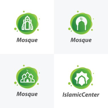 İslami Öğrenme Logosu Koleksiyonu. Beyaz Arkaplan ile Cami Logosu Tasarım Şablonu