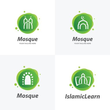 İslami Öğrenme Logosu Koleksiyonu. Beyaz Arkaplan ile Cami Logosu Tasarım Şablonu