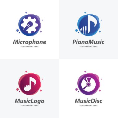 Beyaz Arkaplan ile Müzik Logosu Tasarım Şablonu Koleksiyonu