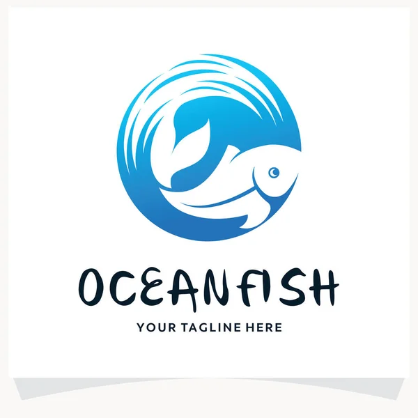 Okyanus Balığı Logosu Tasarım Şablonu Beyaz Arkaplan Lhamı — Stok Vektör