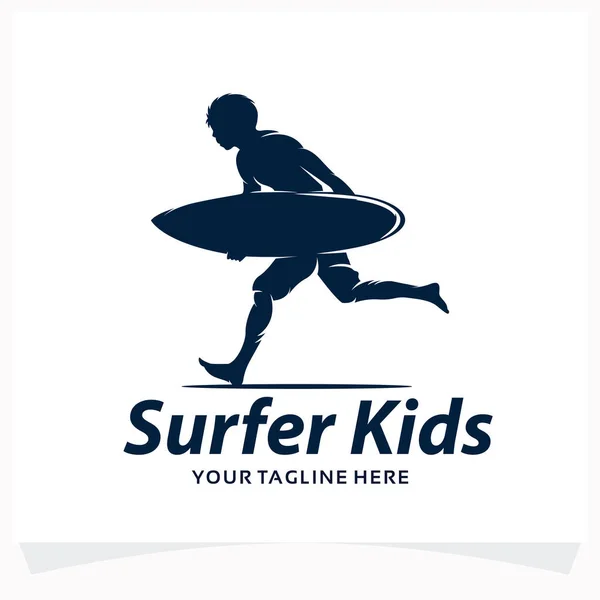 Plantilla Diseño Logotipo Surfer Kids Con Fondo Blanco — Vector de stock