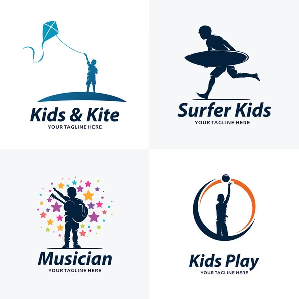 Collezione Bambini Hobby Attività Logo Design Template Con Sfondo Bianco — Vettoriale Stock