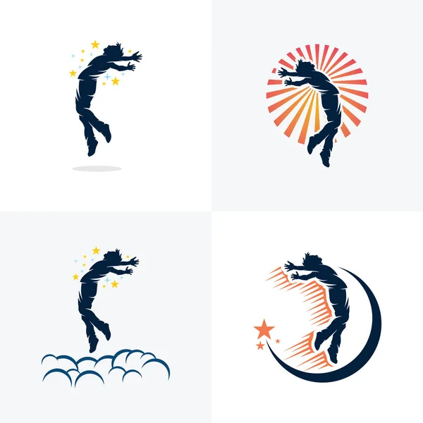 Sammlung Von Free Man Jumping Und Flying Logo Design Template — Stockvektor