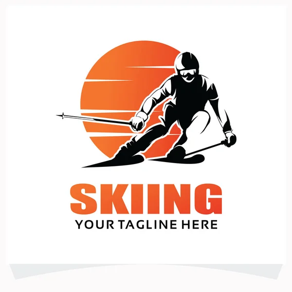 Skiing Winter Sport Logo Design Template with White Background