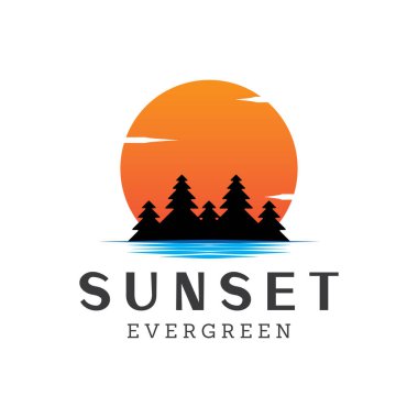 Beyaz Arkaplanlı Günbatımı Evergreen Logo Tasarım Şablonu