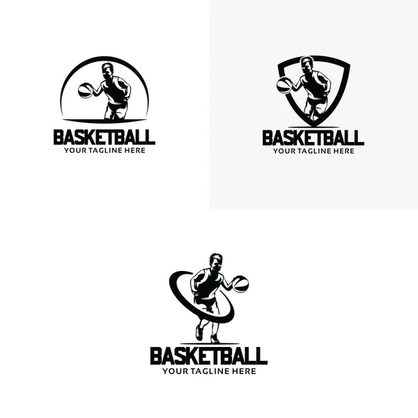 Kolekce Basketbalové Logo Design Šablony Bílým Pozadím — Stockový vektor
