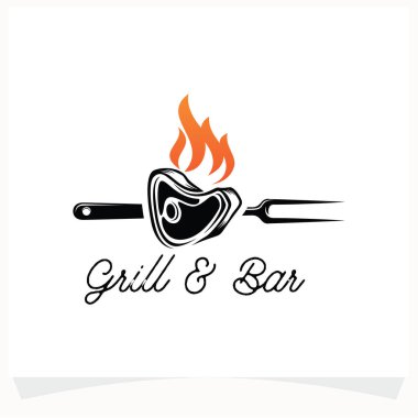 Beyaz arkaplanlı Hot BBQ Biftek Logosu Tasarım Şablonu