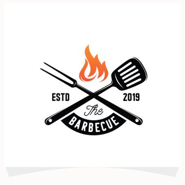 Beyaz arkaplanlı Hot BBQ Biftek Logosu Tasarım Şablonu