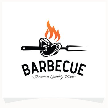 Beyaz arkaplanlı Hot BBQ Biftek Logosu Tasarım Şablonu