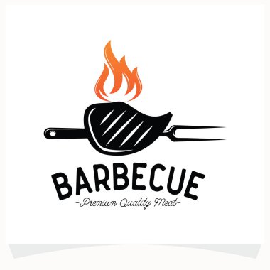 Beyaz arkaplanlı Hot BBQ Biftek Logosu Tasarım Şablonu