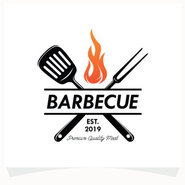 Beyaz arkaplanlı Hot BBQ Biftek Logosu Tasarım Şablonu