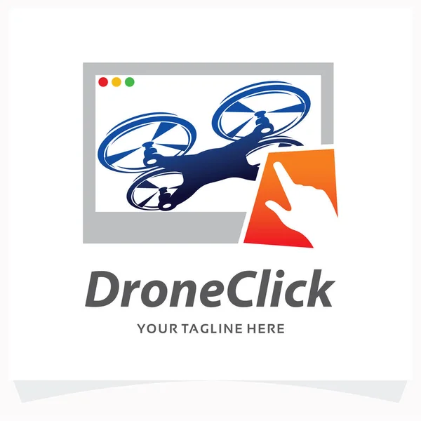 Drone Click Logo Design Sjabloon Met Witte Achtergrond — Stockvector