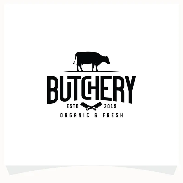 Butchery Shop Logo Design Template Projeto Vetorial Faca Cutelo Vaca — Vetor de Stock