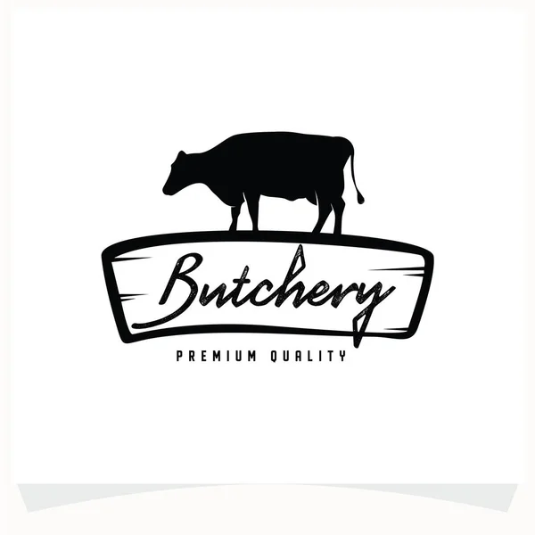 Butchery Shop Logo Design Template Projeto Vetorial Faca Cutelo Vaca — Vetor de Stock