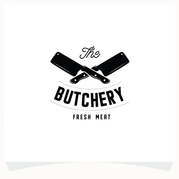 Butchery Shop Logo Design Template Projeto Vetorial Faca Cutelo Vaca — Vetor de Stock