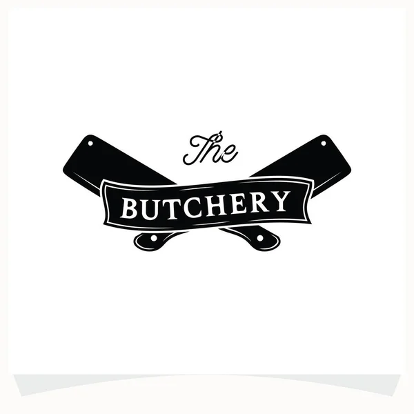 Butchery Shop Logo Design Template Projeto Vetorial Faca Cutelo Vaca — Vetor de Stock