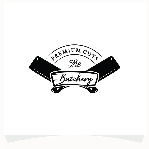 Butchery Shop Logo Design Template Projeto Vetorial Faca Cutelo Vaca — Vetor de Stock