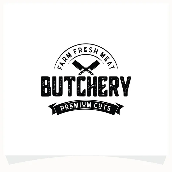 Butchery Shop Logo Design Template Projeto Vetorial Faca Cutelo Vaca — Vetor de Stock