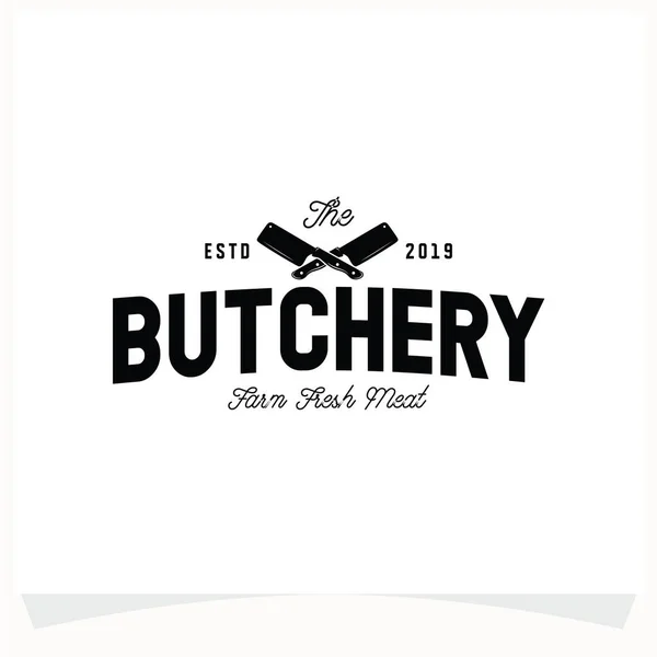 Butchery Shop Logo Design Template Projeto Vetorial Faca Cutelo Vaca — Vetor de Stock