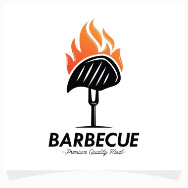 Beyaz arkaplanlı Hot BBQ Biftek Logosu Tasarım Şablonu