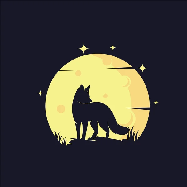 Fox Con Fondo Amarillo Luna Logo Plantilla Con Fondo Oscuro — Vector de stock