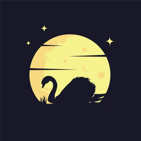 Cisne Com Fundo Amarelo Lua Logo Template Com Fundo Escuro — Vetor de Stock