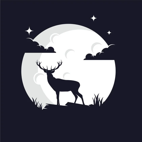 Deer Moon Background Logo Template Dark Background — Stock Vector