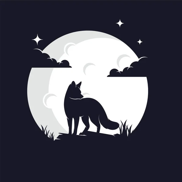 Fox Měsíčním Pozadí Logo Šablony Tmavým Pozadím — Stockový vektor
