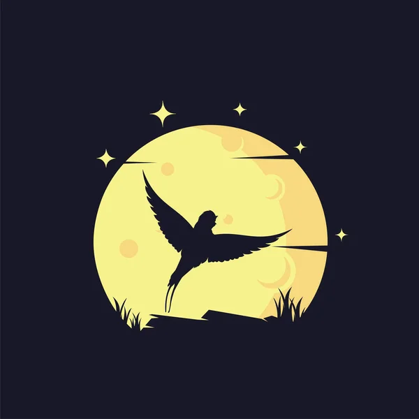 Silhouette Mit Mond Hintergrund Logo Design Templates Mit Dunklem Hintergrund — Stockvektor