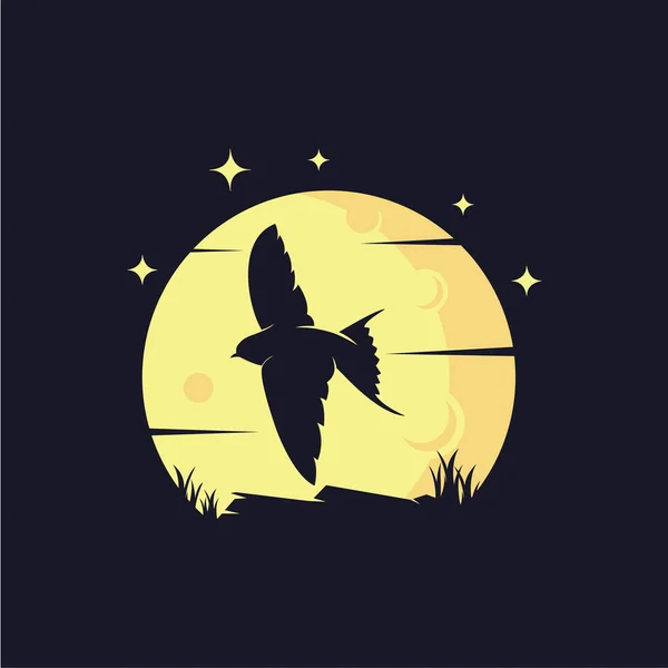 Fliegender Vogel Silhouette Mit Mond Hintergrund Logo Design Vorlagen Mit — Stockvektor