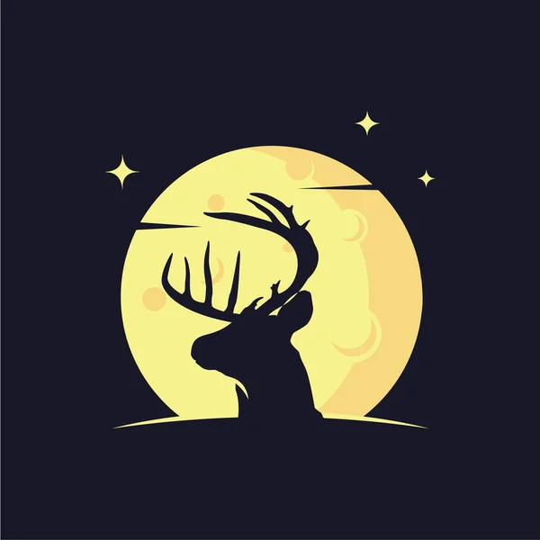 Deer Silhouette Moon Background Logo Design Templates Dark Background — Stock Vector