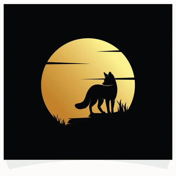 Fox Silhouette Com Fundo Lua Logo Design Template Com Fundo — Vetor de Stock