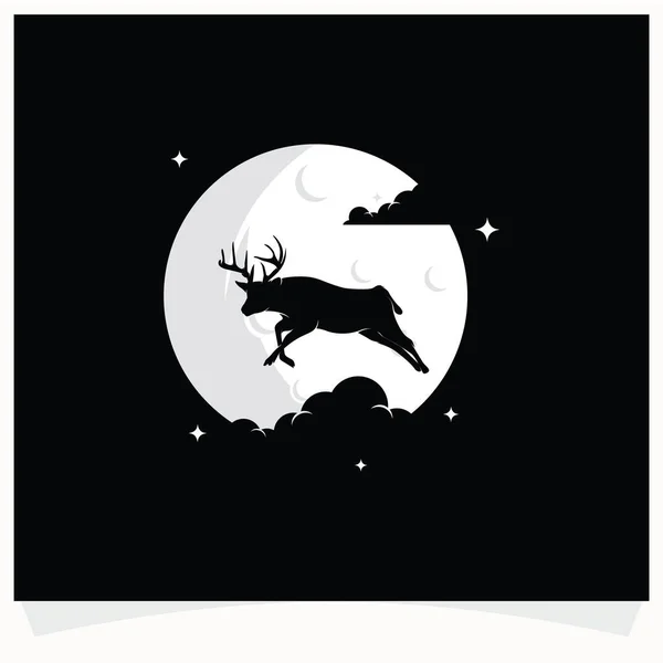 Silueta Ciervo Con Fondo Lunar Logo Design Templates Dark Background — Vector de stock