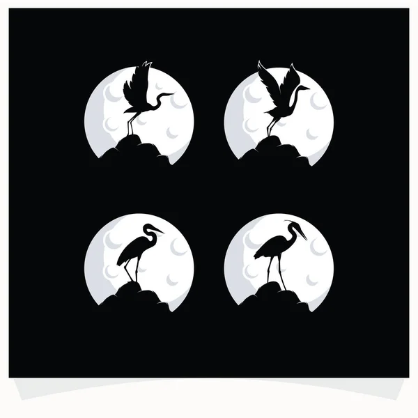 Arkaplan Logosu Tasarım Şablonu Ile Heron Silueti — Stok Vektör