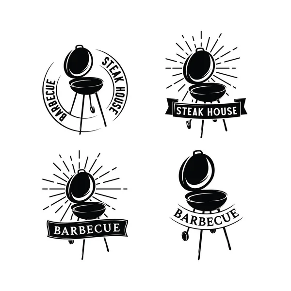 Set Steak Grill House Logo Design Template Com Fundo Branco — Vetor de Stock