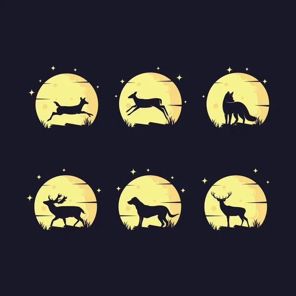 Conjunto Plantilla Diseño Logo Animal Con Fondo Oscuro — Vector de stock