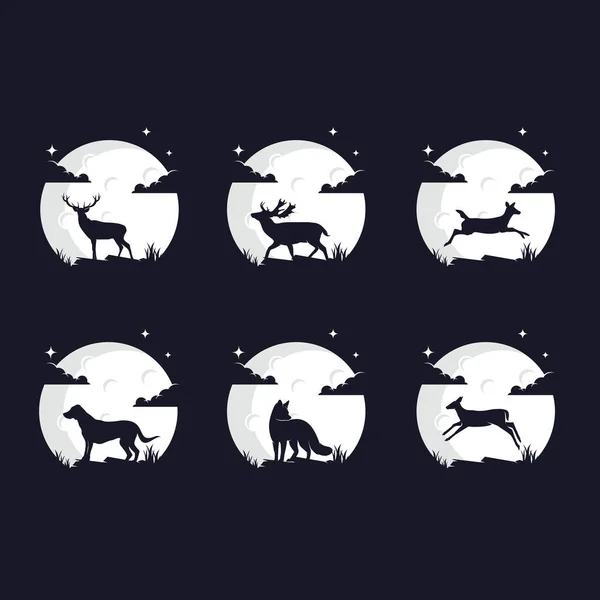 Conjunto Plantilla Diseño Logo Animal Con Fondo Oscuro — Vector de stock