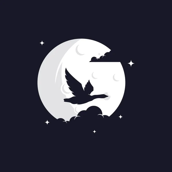Heron Σιλουέτα Φόντο Σελήνης Πρότυπο Σχεδιασμός Λογότυπο Σκούρο Φόντο — Διανυσματικό Αρχείο