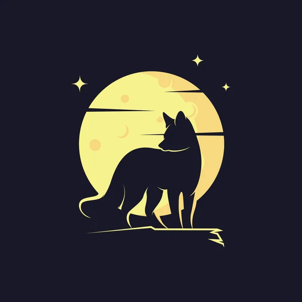 Fox Silhouette Com Fundo Lua Logo Design Template Com Fundo — Vetor de Stock