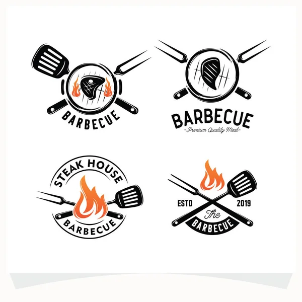 Hot Bbq Steak Grill House Logo Design Template White Background 벡터 그래픽