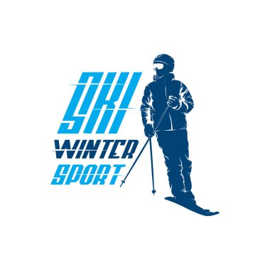 Beyaz Arkaplan ile Kayak Kış Spor Logosu Tasarımı Şablonu