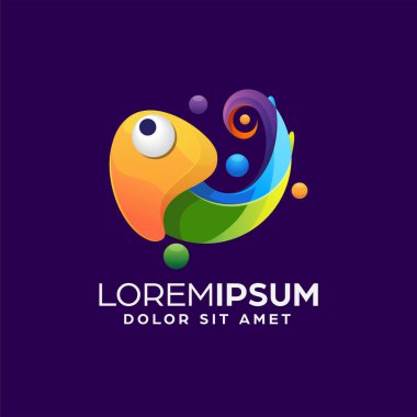 Renkli Bukalemun Logo Tasarım Şablonu koyu arkaplan