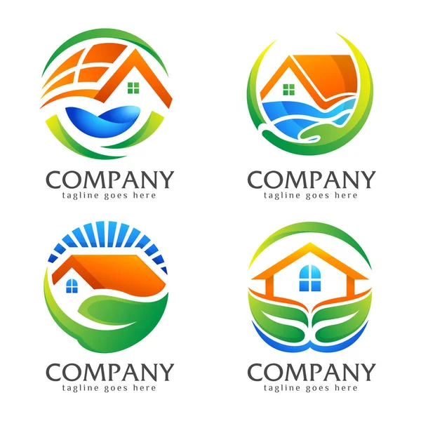 Kreative Immobilien Logo Kollektion Mit Weißem Hintergrund — Stockvektor