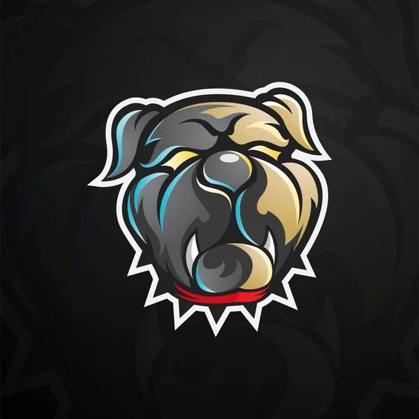 Bulldog Head Logo Llüstrasyonu Koyu Arkaplan — Stok Vektör