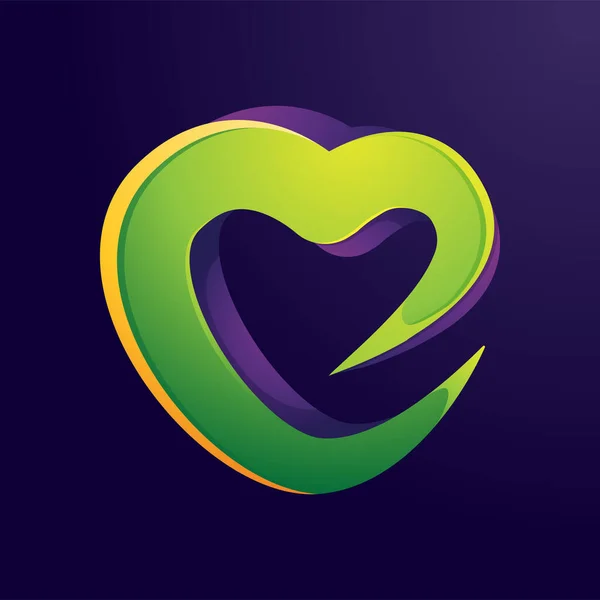 List Abstrakcyjne Logo Zielone Logo Miłość Szablon Ciemnym Tle — Wektor stockowy