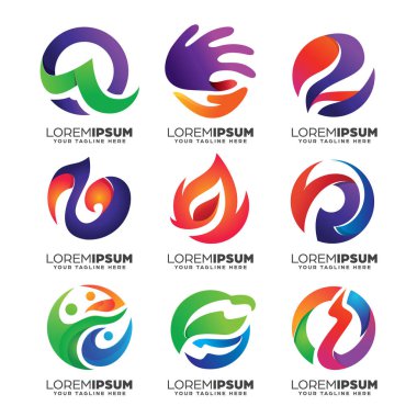 Beyaz Arkaplan ile Gradyan Soyut Logo Tasarım Şablonu Koleksiyonu